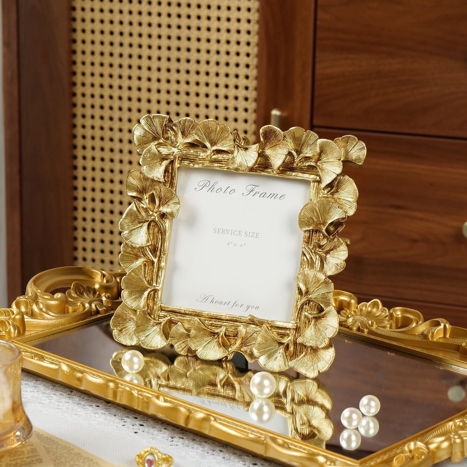 4x4-picture-frame-small-gold-square-frame-vintage-ginkgo-leaf