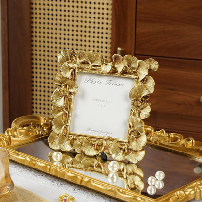 4X4 Picture Frame Small Gold Square Frame, Vintage Ginkgo Leaf2