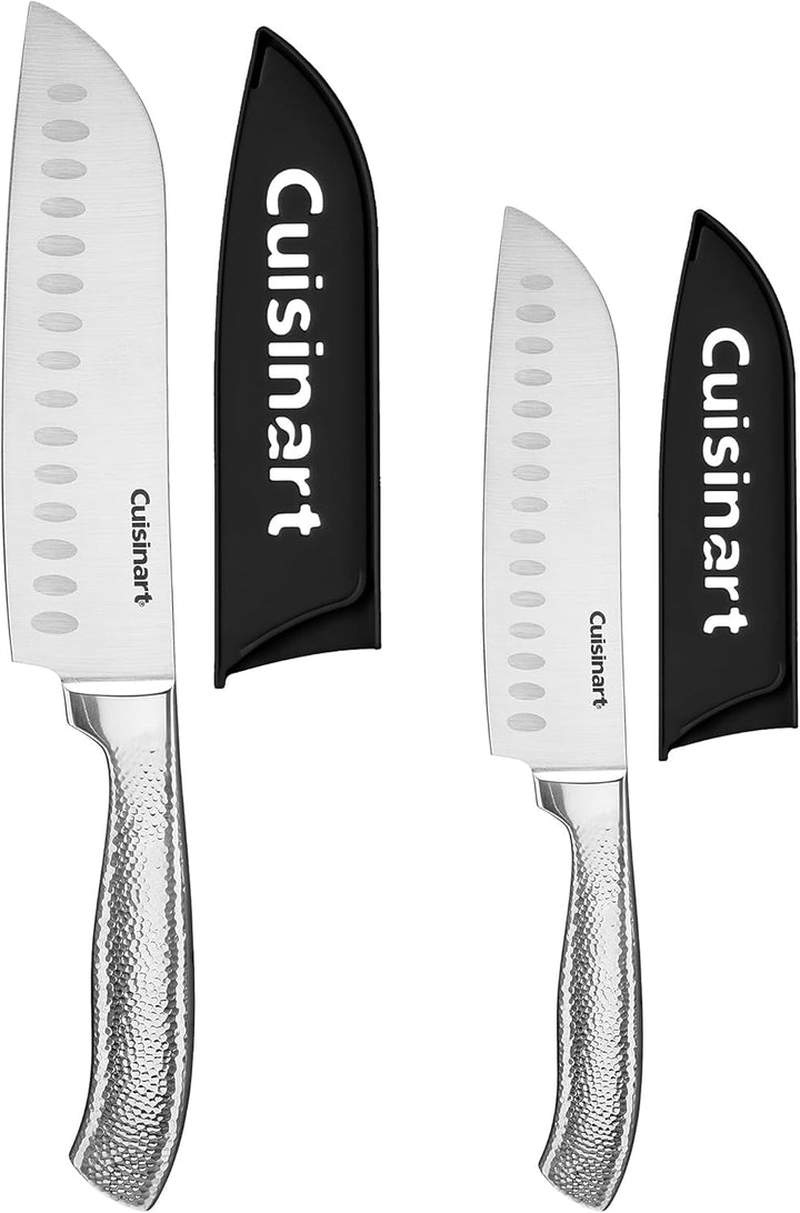 Classic Forged Knife Set – High-Carbon Hammered Stainless Steel Blades, Sheath Guards, Ultra Sharp Edge, Extra-Wide Bolster for Stability (4-Piece Set: 7" Santoku, 5" Santoku)