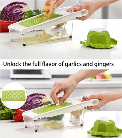 Cheese Grater with Container,5 in 1 Mandoline Slicer for Kitchen,Multi Purpose Vegetable Slicer, Easy to Clean Vegetable Chopper,Cheese Shredder,Julienne Slicer and Peeler7