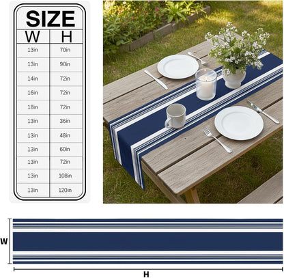 Farmhouse Navy Blue Table Runner 48 Inch Long Dresser Scarves Linen Tablerunners Aesthetic Modern Line Striped Dining Kitchen Burlap Table Setting Decor for Wedding Party Holiday Coffee Home, 13"X48"2