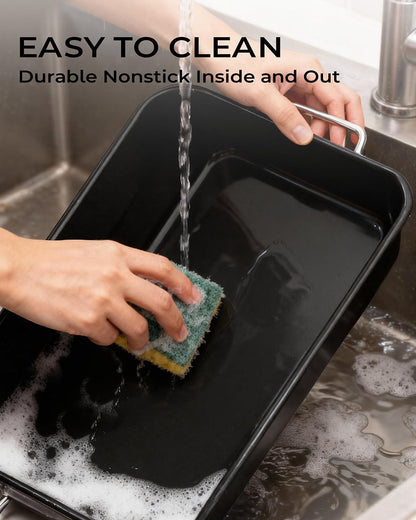 Nonstick Turkey Roasting Pan with 2 Racks, up to 12 Lb Turkey | Heavy-Duty Carbon Steel, 16" * 11", PFAS & PFOA Free, Dishwasher Safe, Built to Last for Turkey, Roasts & Baking.7