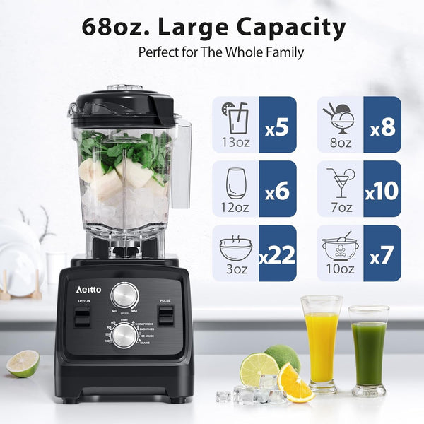 Blenders for Kitchen with 1800W Motor, 68Oz. Large Capacity, 2-In-1 Blender & Grinder Combo, Bpa-Free Countertop Professional Blender for Smoothies, Ice Crush, Frozen Drinks, Black2
