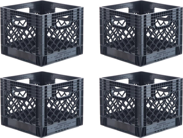 Hudson Exchange 13 X 13 X 11" (16 Quart, 4 Pack) Mesh Commercial Grade Milk Crate Handled Storage Container Tote, Black1