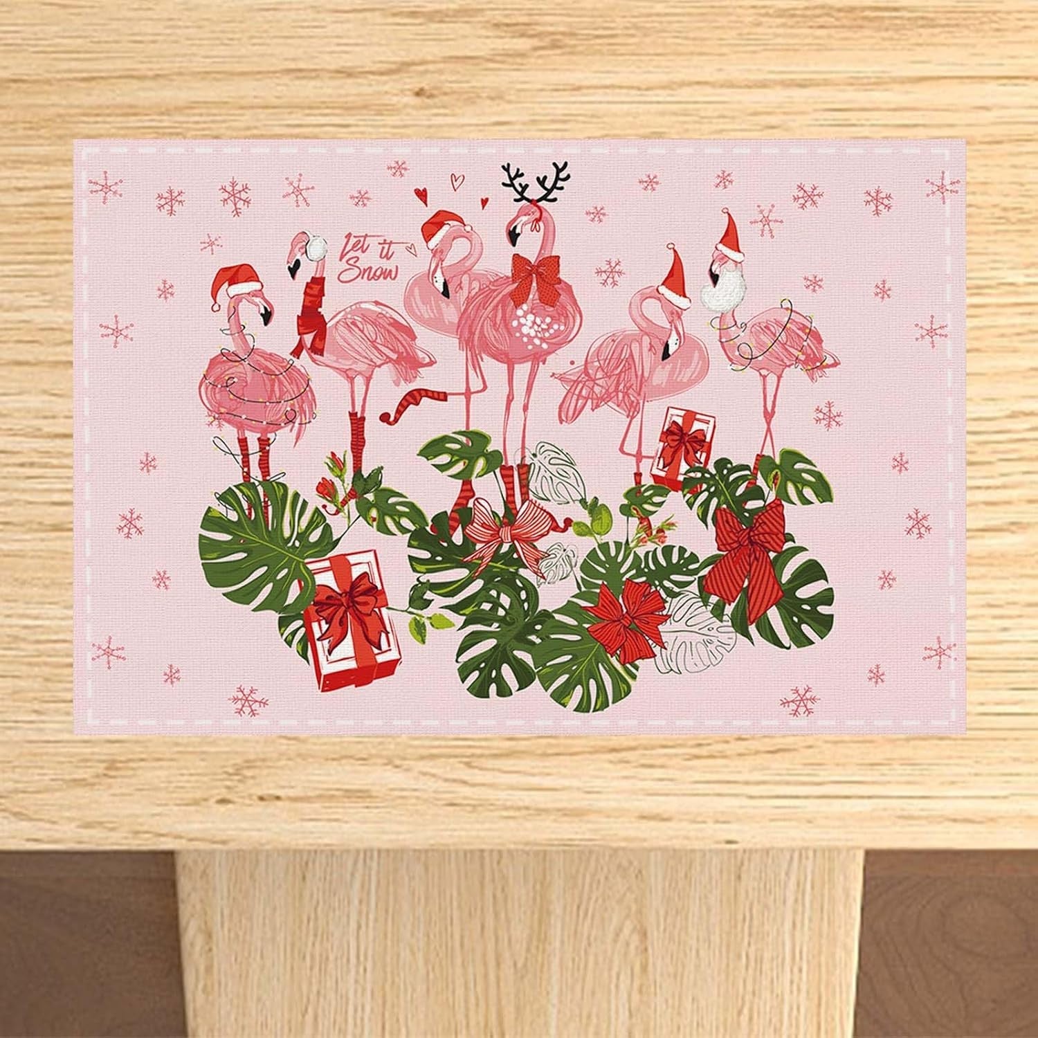 linen-pink-christmas-placemats-set-of-4-hawaiian-tropical-flamingo-christmas-xmas-winter-holiday-home-kitchen-table-decorations