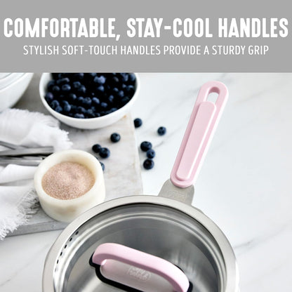 BK Twisting by  Stainless Steel 6 Piece Locking Lid Cookware Set, Built in Strainer, Induction Pots & Pans, Drip-Free Pour Spouts, Silicone Handles, Saucepan, Stock Pot, Dishwasher Safe6