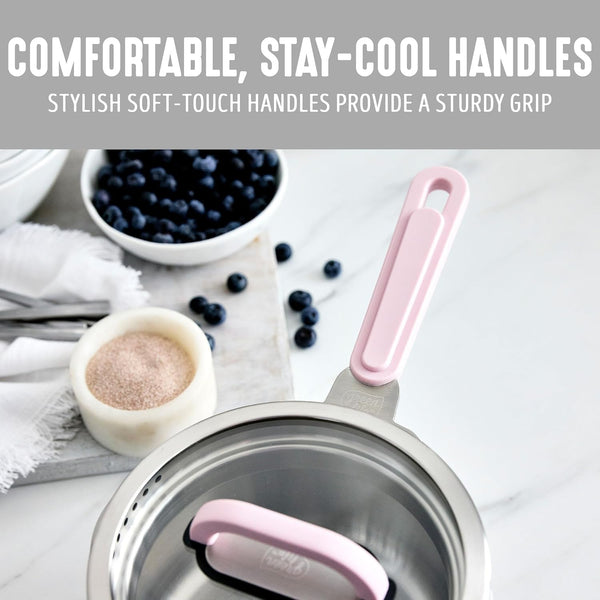 BK Twisting by  Stainless Steel 6 Piece Locking Lid Cookware Set, Built in Strainer, Induction Pots & Pans, Drip-Free Pour Spouts, Silicone Handles, Saucepan, Stock Pot, Dishwasher Safe6