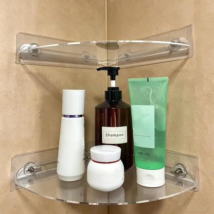 Corner Shower Caddy Shelf Rack 2 Tier Adhesive Shower Organizer Essentials - No Drilling Acrylic Bathroom Storage Rack with Hooks No Drilling Shelves (8.5"X8.5" 2 Tier Clear)4