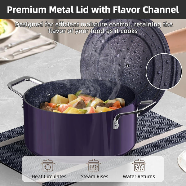 Lux 13Pc Forged Lightweight Nonstick Ceramic Cookware Set, Pfas-Free | Healthy G10 Duralon Ceramic Coating, Pots & Pans Set, Stay-Cool Handles, Metal Lids, All Cooktops & Induction Ready, Eggplant4