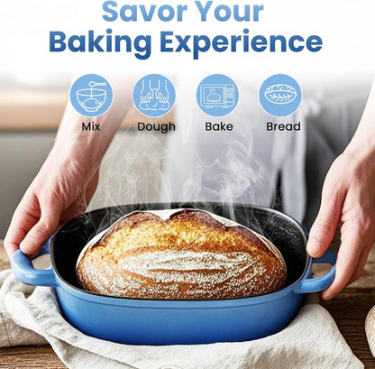 2.5QT Cast Iron Dutch Oven, Bread Loaf Pan for Sourdough Bread Baking | Blue Enameled Cast Iron 2.5QT Oval Dutch Oven for Homemade Sourdough Bread, Small Dutch Oven & Baking Pan, Gift for Baker3