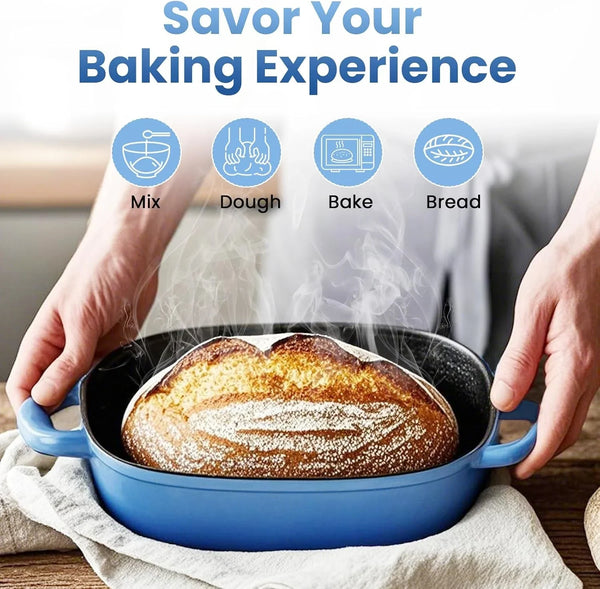 2.5QT Cast Iron Dutch Oven, Bread Loaf Pan for Sourdough Bread Baking | Blue Enameled Cast Iron 2.5QT Oval Dutch Oven for Homemade Sourdough Bread, Small Dutch Oven & Baking Pan, Gift for Baker3
