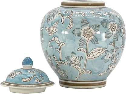 Light Blue and White Floral Chinoiserie Ginger Jar 10" with Lid - Ginger Jar, Tea Storage, Decorative, Home Decor Jar2