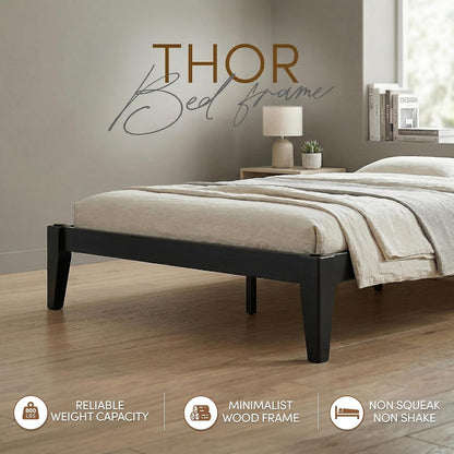 Thor Premium Solid Wood Bed Frame Queen, Japanese Joinery Bed Frame with Wood Slat Support, Platform Bed, No Box Spring Needed, Easy Assembly, Minimalist & Modern Style (Midnight Charcoal)5