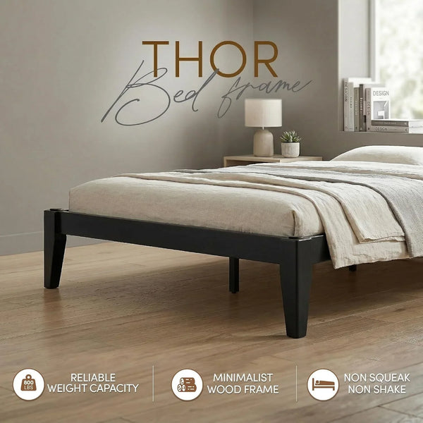 Thor Premium Solid Wood Bed Frame Queen, Japanese Joinery Bed Frame with Wood Slat Support, Platform Bed, No Box Spring Needed, Easy Assembly, Minimalist & Modern Style (Midnight Charcoal)5
