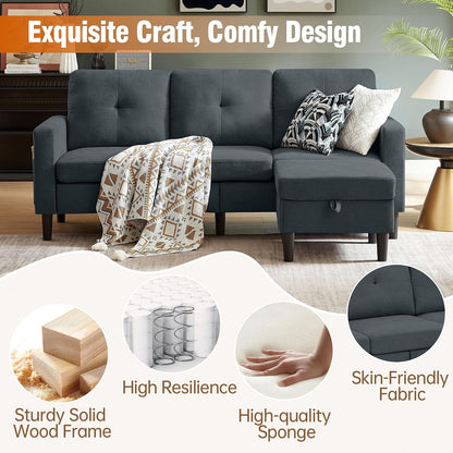 80" Convertible Sectional Sofa Couch with Movable Ottoman, 3 Seats Sectional Sofas L Shaped Couch for Small Spaces, Soft Fabric Couch for Living Room (Dark Grey)5