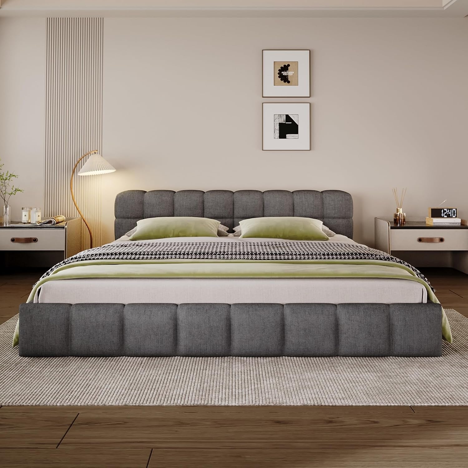 king-size-elegant-chenille-upholstered-platform-bed-with-thick-headboard-and-footboard-block-style-upholstery-grounded-bed-frame-gray