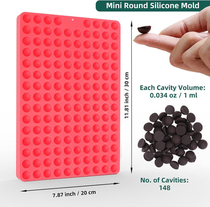 Mini round Silicone Molds, 148 Cavities Semi Sphere | Chocolate Candy Mold, for Baking and Freezing, Chocolate Chip/Gumdrop/Cookie/Dog Treat/Cake Decor/Fruit Snack, with a Scraper5