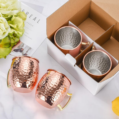 4 Pcs 16Oz Moscow Mule Mugs Hammered with Angled Handle, Copper | 304 Stainless Steel Lining, Delicate Hammered Finish, Firm Handle, for Cold Drinks, Cocktails, Wine, Beer, Bars & Parties7