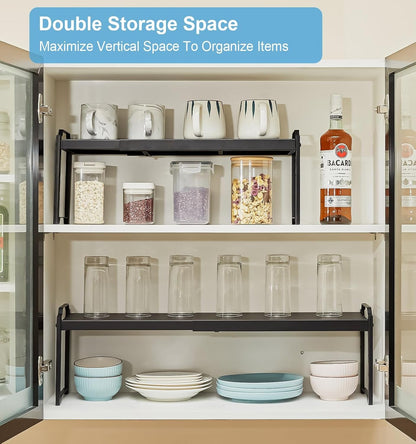Expandable Cabinet Shelf Organizer, Adjustable Kitchen Countertop Storage6