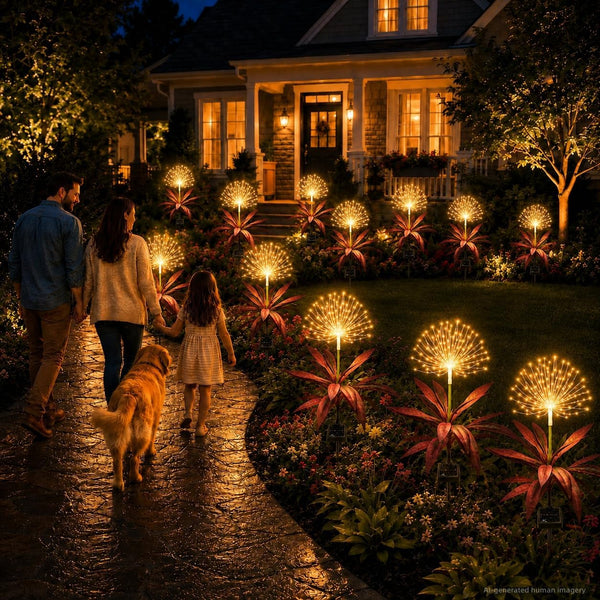 Solar Firework Lights Outdoor,2 Pack 120 LED Solar Garden Lights with Tropical Plant-Style Leaves,8 Modes Waterproof Decorative Yard Stake Lights for Patio Pathway Front Yard,Wedding Party Garden Gift2