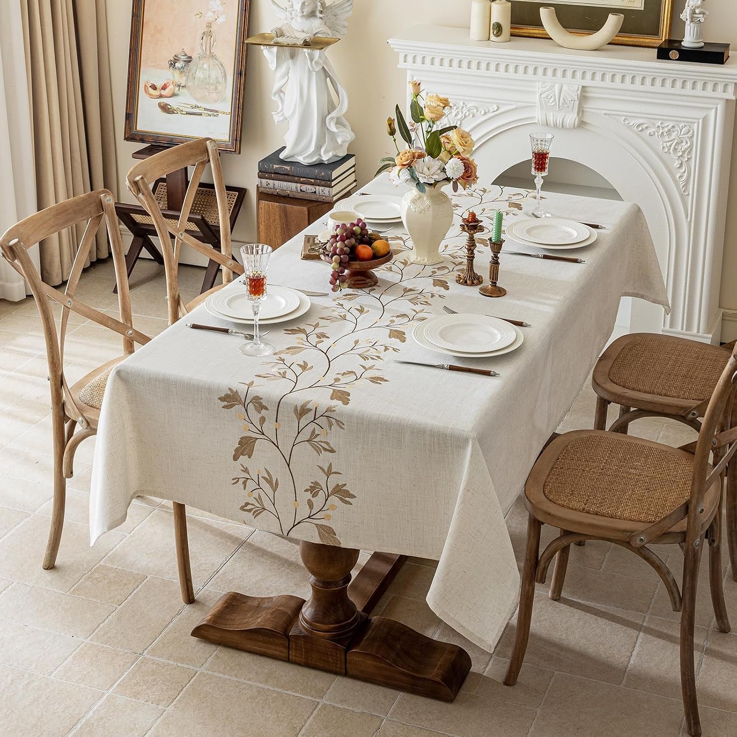 rustic-waterproof-linen-tablecloth-heavy-weight-beige-embroidery-table-cloths-for-rectangle-tables-burlap-farmhouse-table-covers-coffee-leaves-55x-70