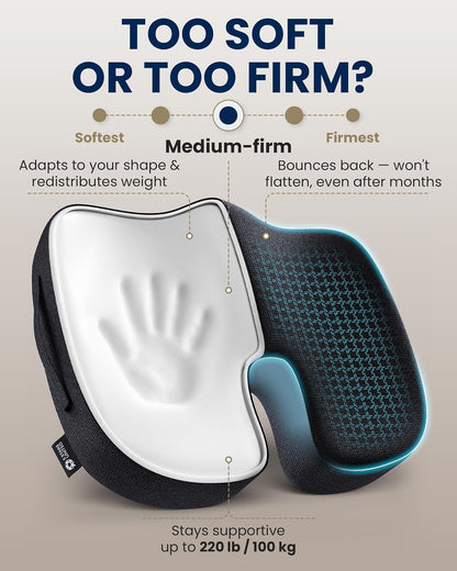 Seat Cushion - Memory Foam Chair Cushion for Tailbone Pain Relief - Ergonomic Support for Coccyx, Sciatica & Butt - Office, Desk & Gaming Chair, Car Seat, Wheelchair, Airplane, Black6