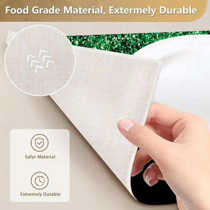Placemats Set of 6 Linen Washable Kitchen Dining Green Glitter Table Mats Stain Heat-Resistant Desktop Décorplace Mats for Home Party Indoor 12X18 In4