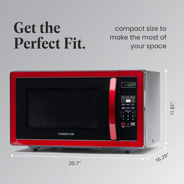 1.1 Cu. Ft. Countertop Microwave Oven – 1000 Watts Power, Auto Cook Settings, Defrost, Easy Clean and Child Safety Lock - Metallic Red4