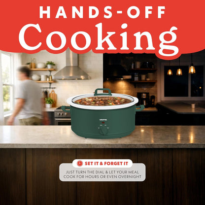 Slow Cooker - 7 Quart Removable Ceramic Pot, Manual Controls with 3 Temperature Settings, Dishwasher Safe Crock and Glass Lid, Green3