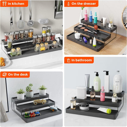 Expandable Spice Rack Organizer - 3 Tier Adjustable Spice Organizer for Cabinet & Countertop - Easy Visibility - Black6
