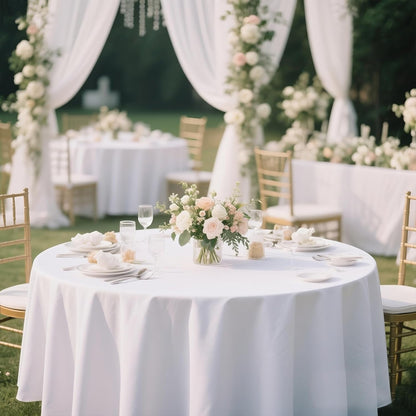 70 Inch round White Tablecloth Stain and Wrinkle Resistant Washable Polyester Table Cloth for Restaurant Hotel Wedding5