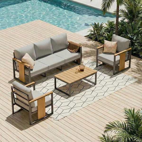 Outdoor Aluminum Patio Furniture Coffee Table All-Weather Outdoor Patio Sofa, Patio Sectional Furniture for Porch, Balcony, Deck, Backyard5
