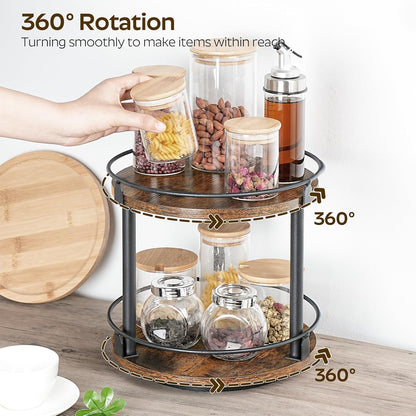 Spice Rack, Set of 2 Lazy Susan Organizer, 2-Tier Turntable Organizer, Rotating Spice Rack Organizer for Cabinet, Compact and Versatile, for Kitchen Countertop, Rustic Brown SR22L2BR3