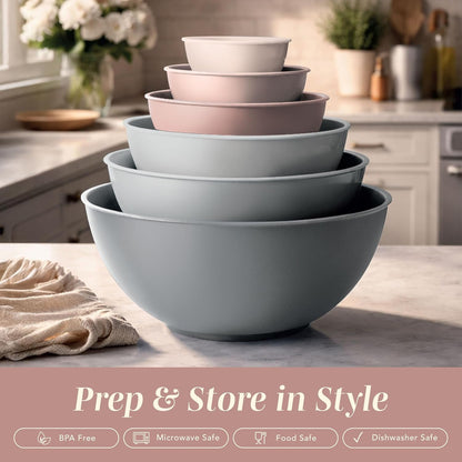 Mixing Bowls with TPR Lids - 12 Piece Plastic Nesting Bowls Set Includes 6 Prep Bowls and 6 Lids, Microwave Safe Mixing Bowl Set (Pink Ombre)3