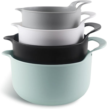 Nesting Plastic Mixing Bowl Set with Pour Spouts and Handles, Mint, 4 Piece Non-Slip1