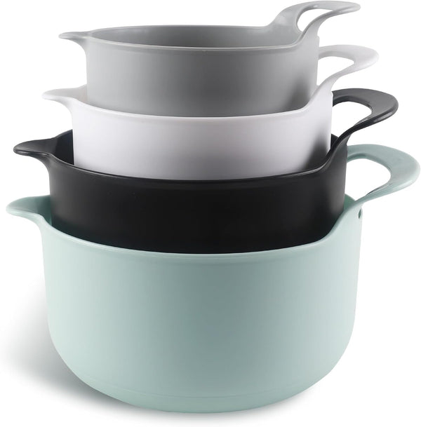 Nesting Plastic Mixing Bowl Set with Pour Spouts and Handles, Mint, 4 Piece Non-Slip1