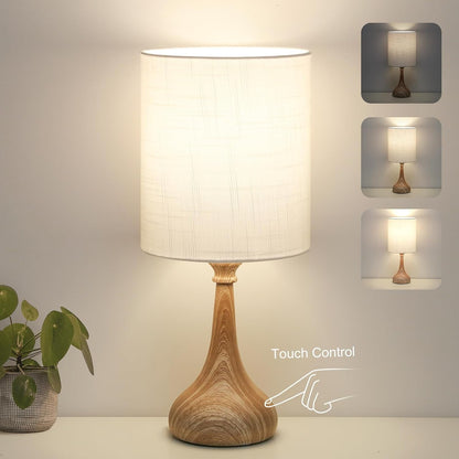 Dimmable Small Table Lamp, Bedside Lamps Touch Control for Bedrooms Nightstand with Wood Grain Base, Desk Lamp Night Light for Office Living Room, 9W 3000K LED Bulb Included1