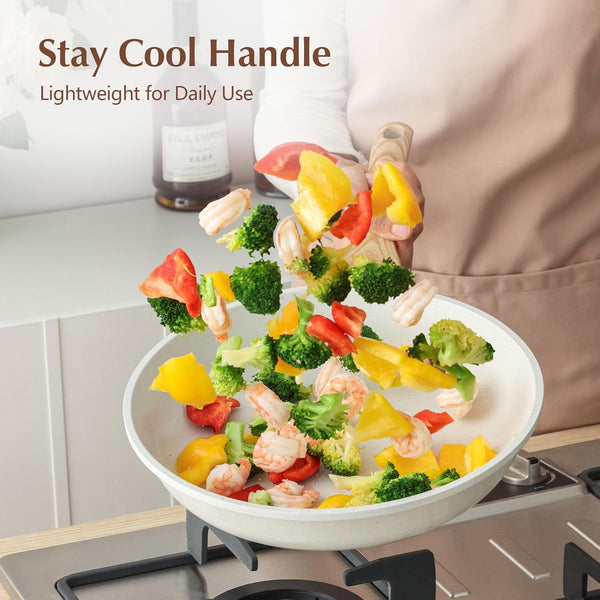 9.5Inch Nonstick Ceramic Frying Pan with Lid, PFAS/PTFE/PFOA Free | Ceramic Omelette Pan Skillet, Healthy Non-Toxic Chef'S Pan, Induction Compatible Pan, Heat Resistant Handle8