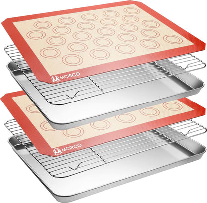 Baking Sheet with Cooling Rack, Baking Mat Set, Set of 6 | Stainless Steel Cookie Pan with Cooling Rack, 2 Sheets + 2 Racks + 2 Mats,Baking Pan, Size 16 X 12 X 1 Inch Easy Clean1