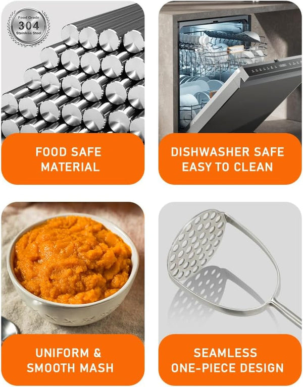 Potato Masher, Uncoated Stainless Steel Potato Press, One-Piece5