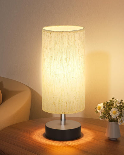 Small Table Lamp for Bedroom - Bedside Lamps for Night Stands | Bulb Not Included | Minimalist Desk Lamp | Linen Fabric Shade | for Living Room | for Dorm | 11.6" Inline Control1