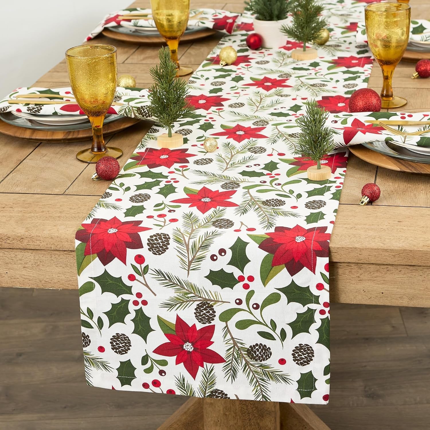 woodland-holly-christmas-holiday-kitchen-table-decor-table-runner-14x72-poinsettia-christmas-greenery