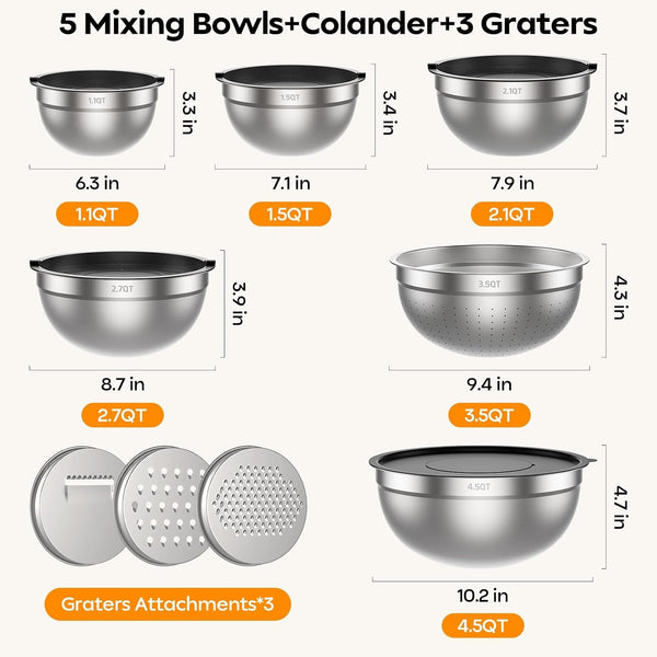 Stainless Steel Mixing Bowls with Lids Set & Colander(6Pcs)3