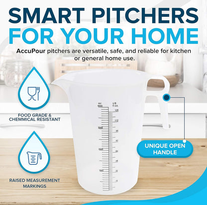2-PACK  Measuring Pitcher, Pool Measuring Cup for Chemicals, Plastic, Multipurpose - Great for Oil, Chemicals, Pool and Lawn - Ounce (Oz) and Milliliter (Ml) Increments (8Oz)2