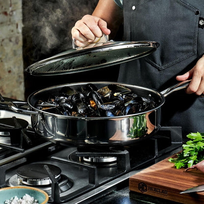 Hexclad 5.5 Qt Hybrid Nonstick Deep Sauté Frying Pan & Lid, Induction Ready | Stay-Cool Handles, Dishwasher and Oven Safe up to 900°F, Compatible with All Cooktops7