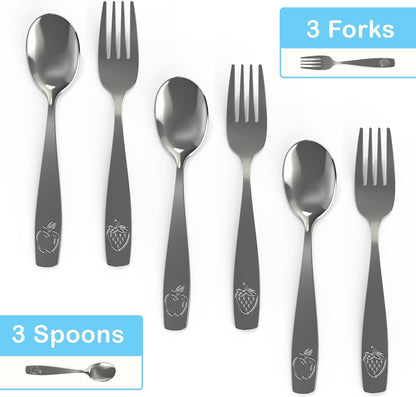 Stainless Steel Kids Silverware Set 6 Pieces - Child and Toddler Safe Flatware - Kids Utensil Set - Metal Kids Cutlery Set (Includes 3 Small Kids Spoons & Kids 3 Forks)2