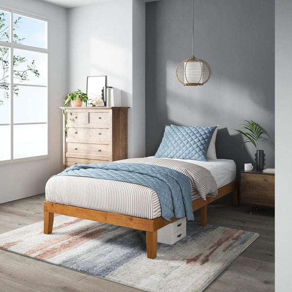 Alexia Wood Platform Bed Frame, Solid Wood Foundation, No Box Spring Needed, Wood Slat Support, Easy Assembly, Rustic Pine, Twin1