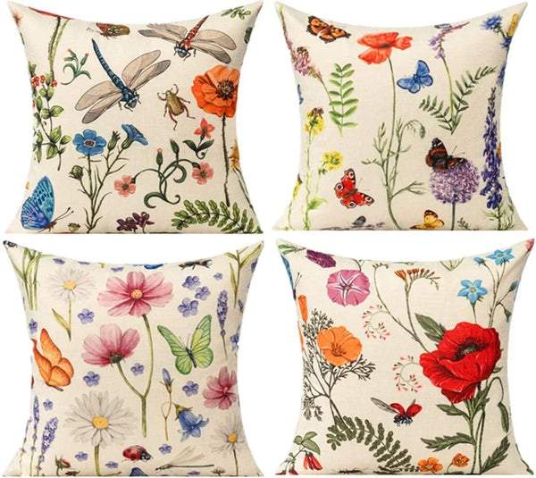 Outdoor Patio Throw Pillow Covers 18X18 Set of 4 Spring Summer Garden Flowers Farmhouse Décor outside Furniture Bench Chair Decorative Cushion Cases for Swing Deep Seat Bed Couch Sofa1