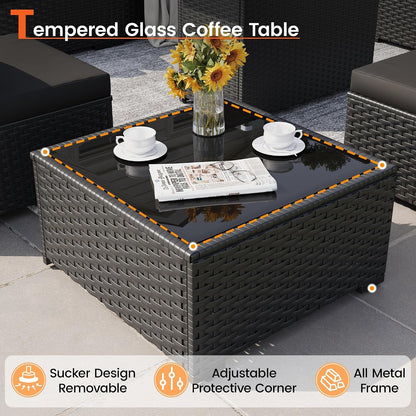 8 Piece Patio Furniture Set with 43" Fire Pit Table, Black8