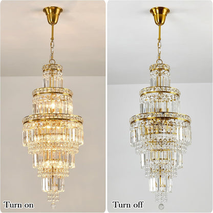 Modern Crystal Chandelier 8 Light Long Chandelier for High Ceiling Luxury Gold Hanging Pendant Light for Dining Room Living Room Staircase Foyer Entryway4